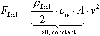 Formel für die Luftwiderstandskraft