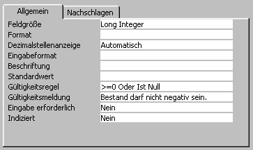 Gültigkeitsregeln im Tabellenentwurf