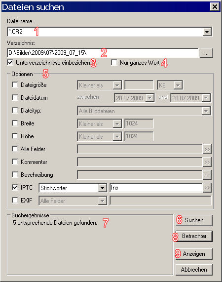 XnView: Suche nach IPTC-Daten